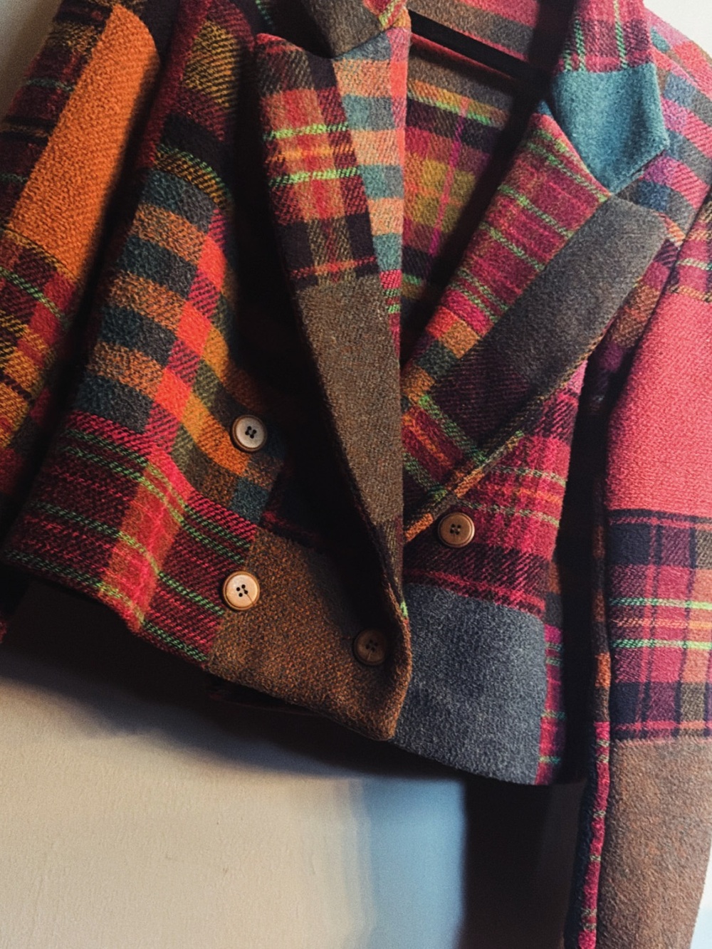 Vintage Patchwork Plaid Crop Wool-Blend Jacket Blazer –  Large